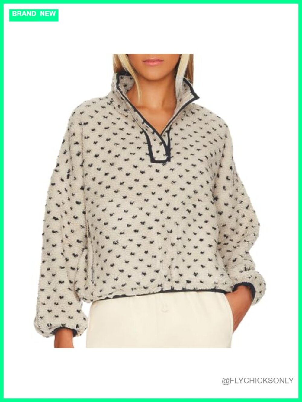 Fleece Pullover Sweatshirt Half Button Funnel Neck Sherpa Jacket Women